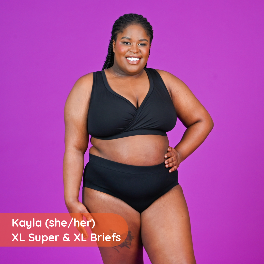 Kayla is wearing a black cotton underwear set