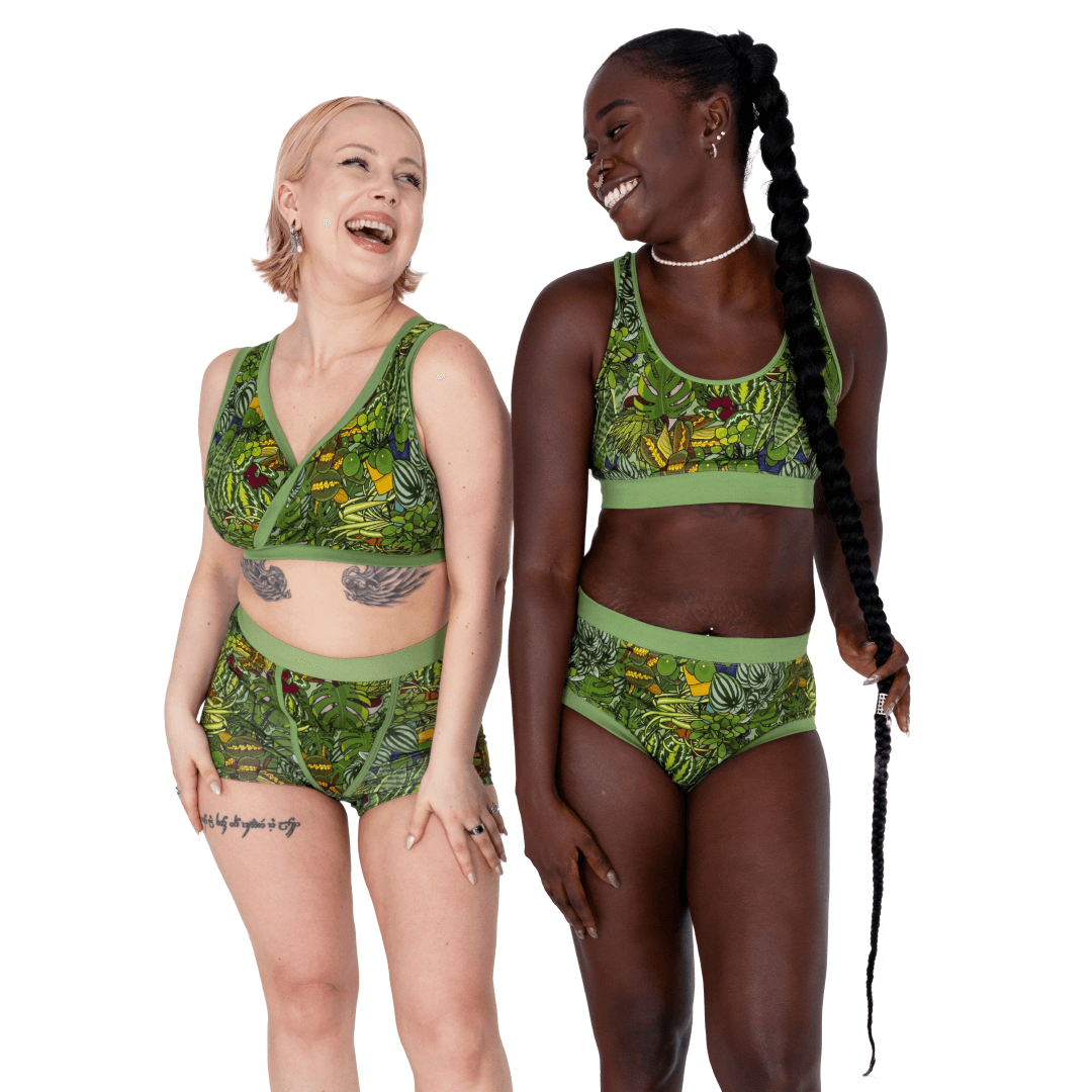 Ola and Yoland are both wearing green botany underwear sets