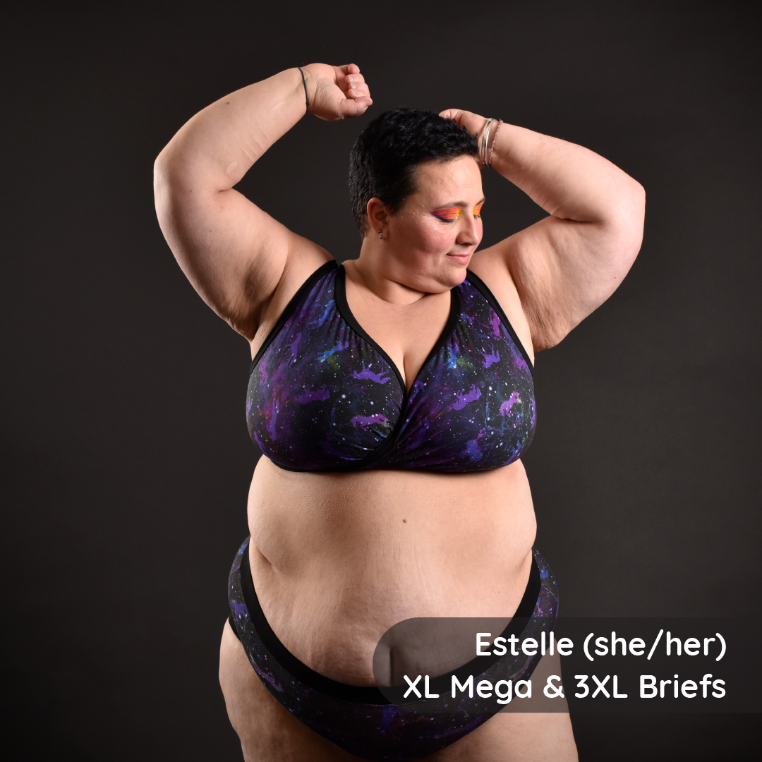 Estelle is wearing a Universe bra and briefs