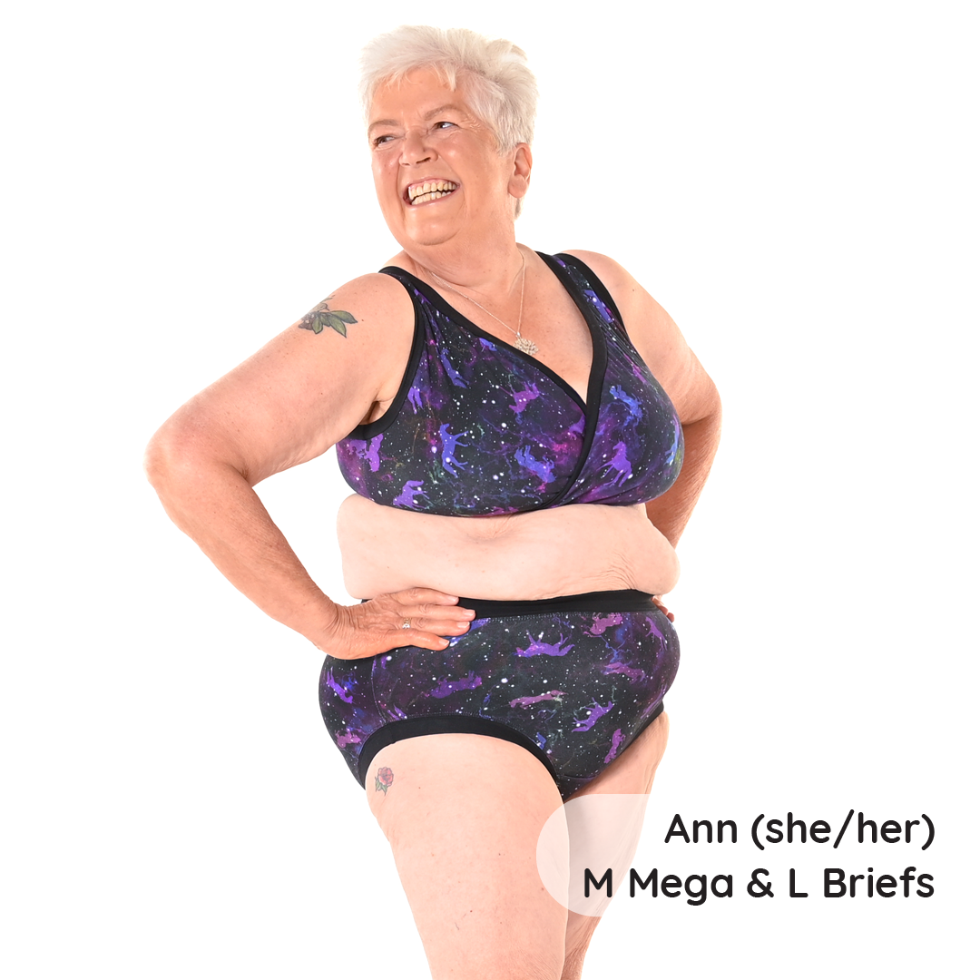 Ann is wearing a Universe bra and briefs