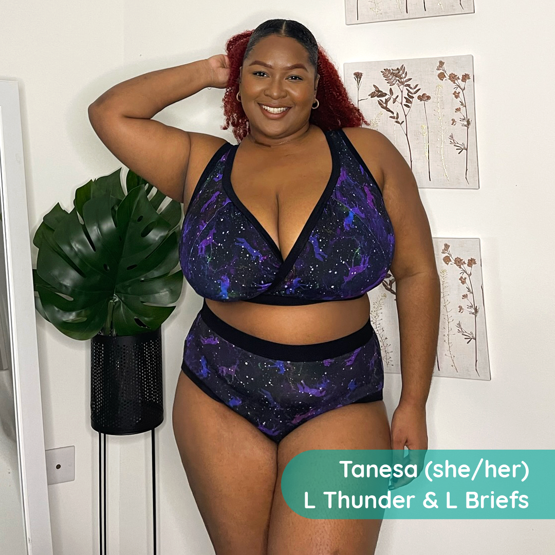 Tanesa is wearing a Universe bra and briefs