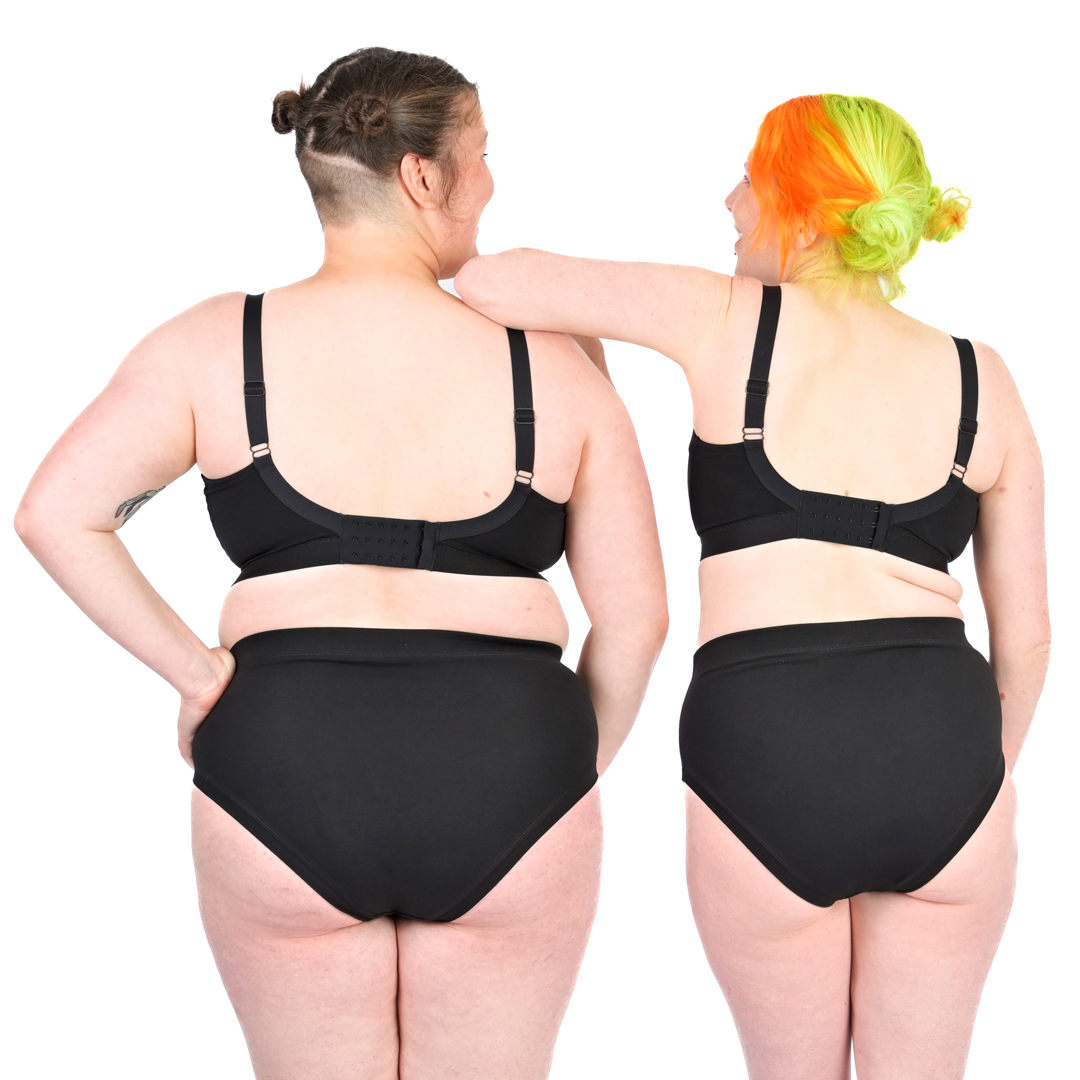 Back view of Jen and Katy wearing a flexi-size bra and briefs