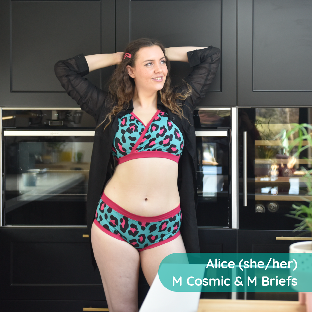Alice is in her kitchen wearing a hot leopard underwear set