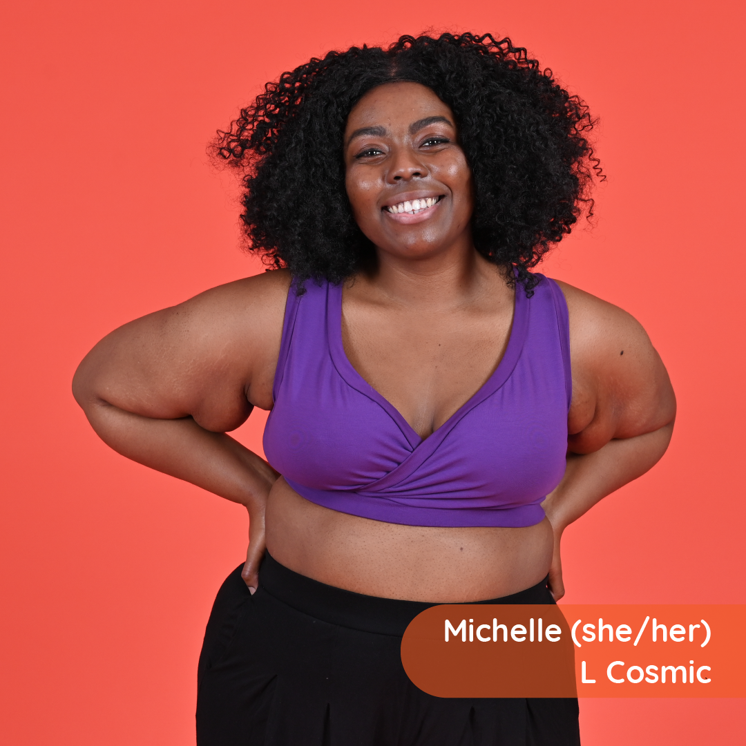 Michelle is wearing a purple non wired iris bra