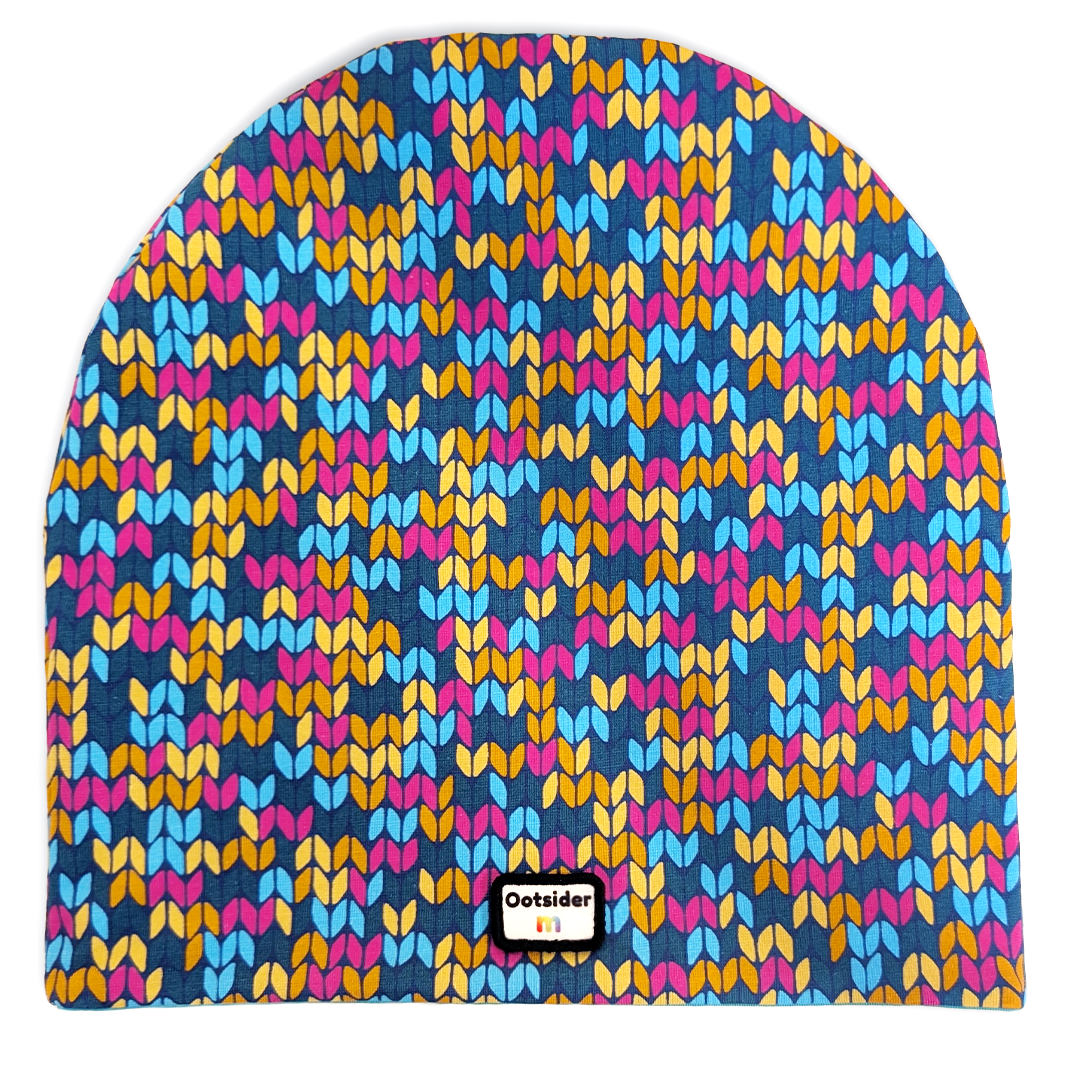 Knit design cotton reversible beanie hat