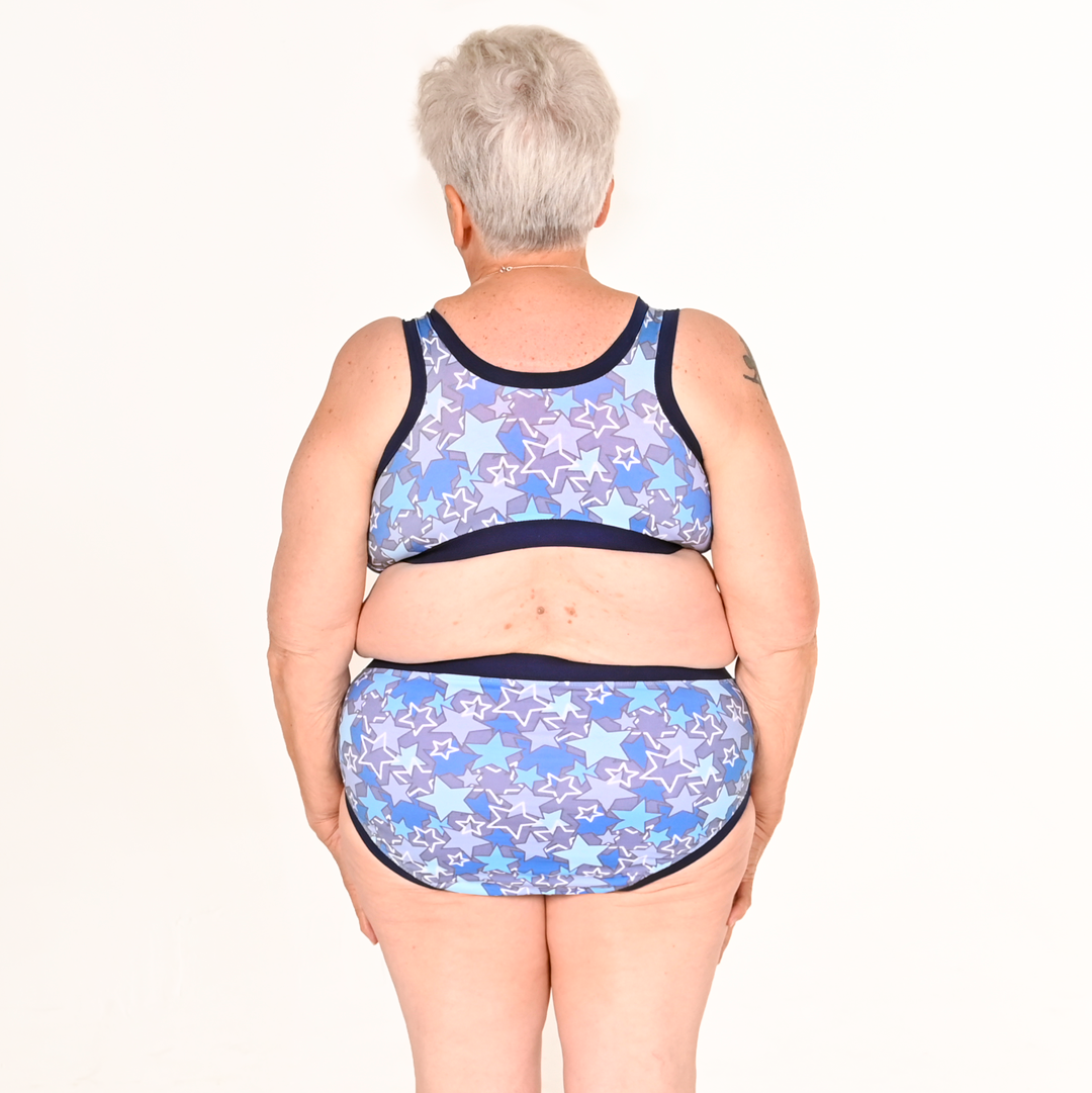 Back view of Ann wearing a midnight stars cotton underwear set