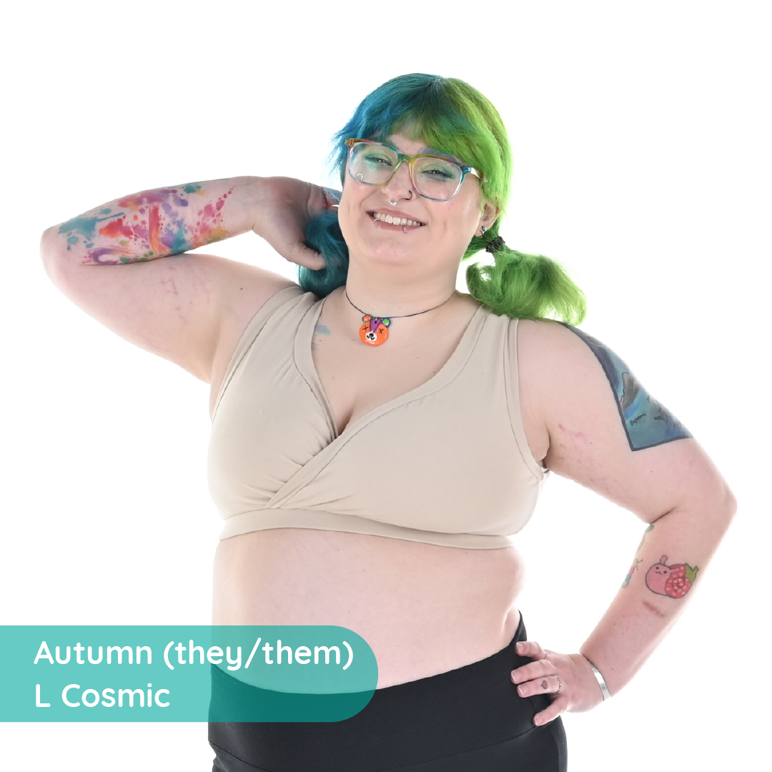 Autumn is wearing a skin tone nude bra