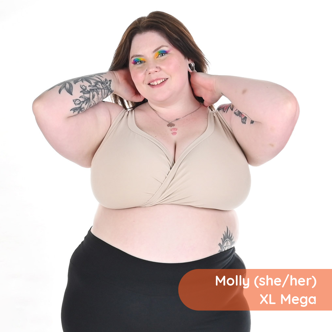 Molly is wearing a Nude skin tone non wired bra and shorts