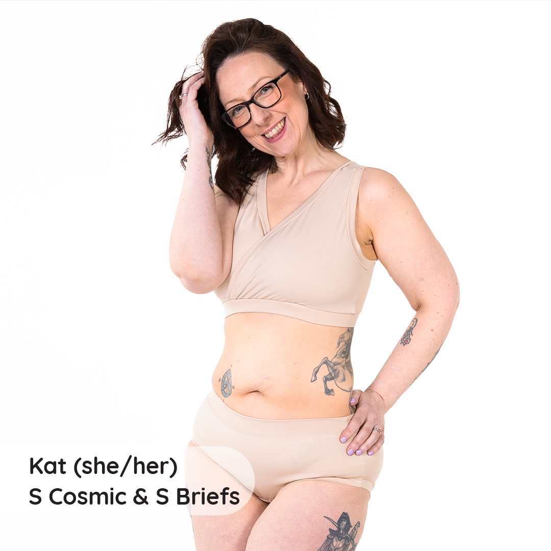 Kat wearing a nude underwear set