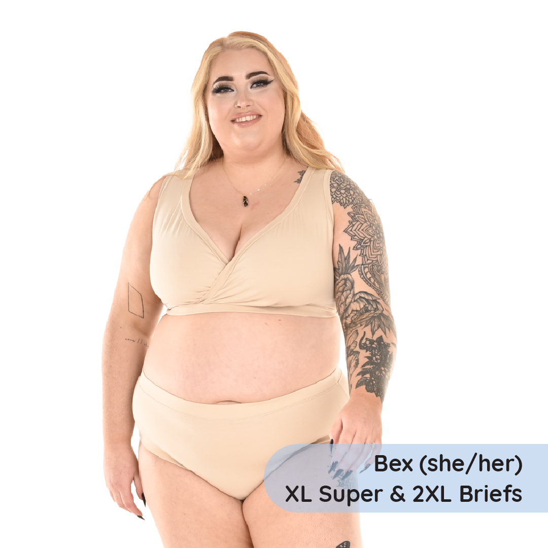 Bex is wearing a nude cotton non wired underwear set