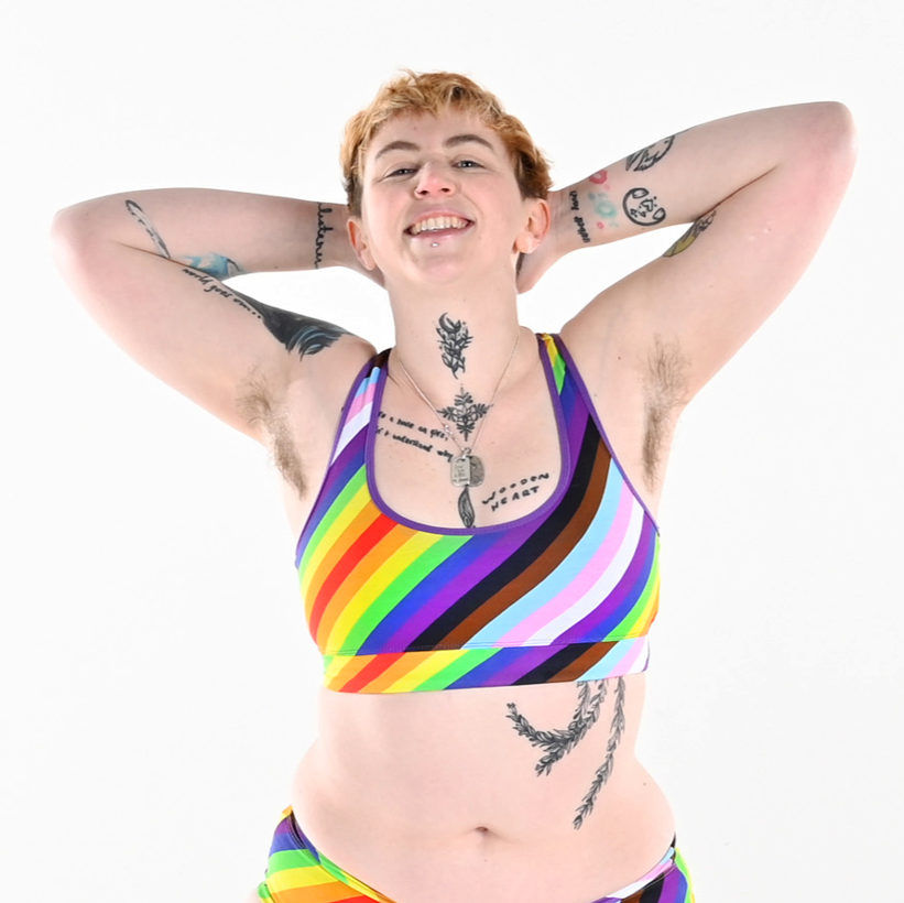 Tom is wearing rainbow pride underwear set