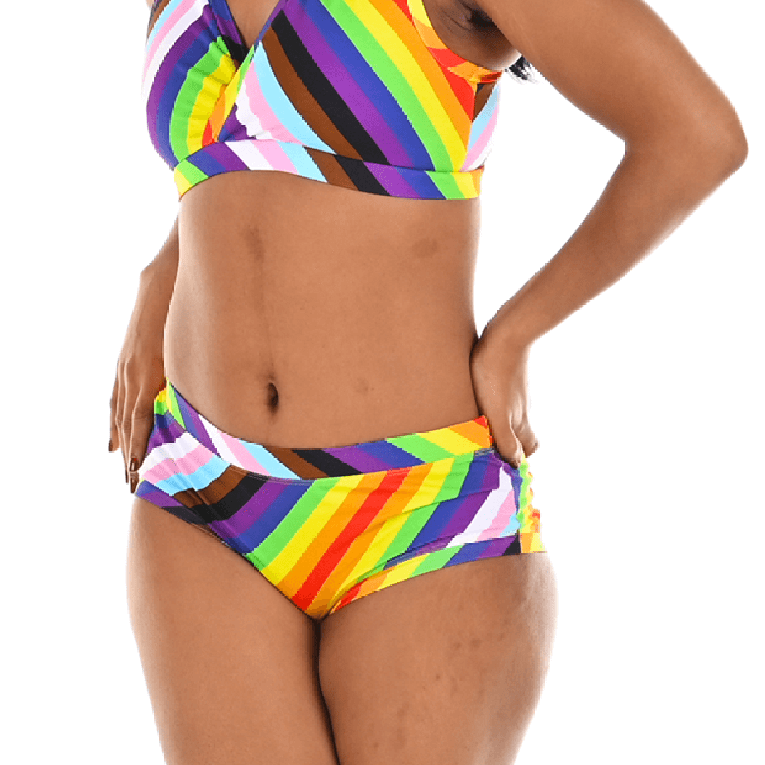 Crop of Precious wearing pride flag underwear