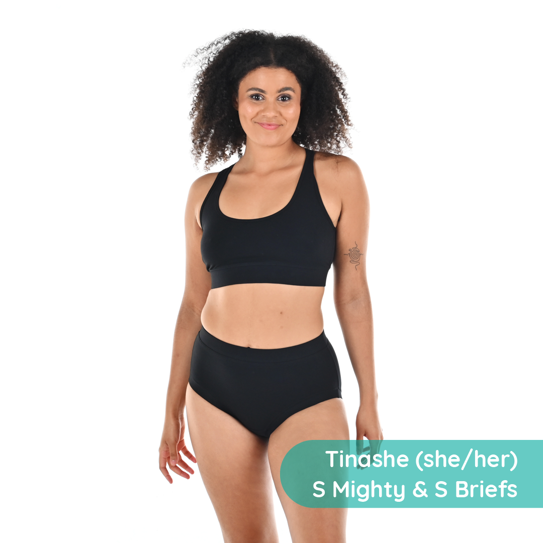 Tinashe is wearing a Black cotton racerback bralette and high rise briefs