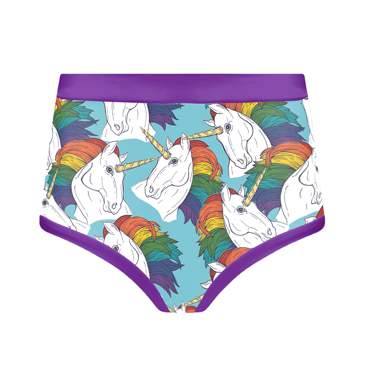 Illustration of rainbow unicorn high rise briefs