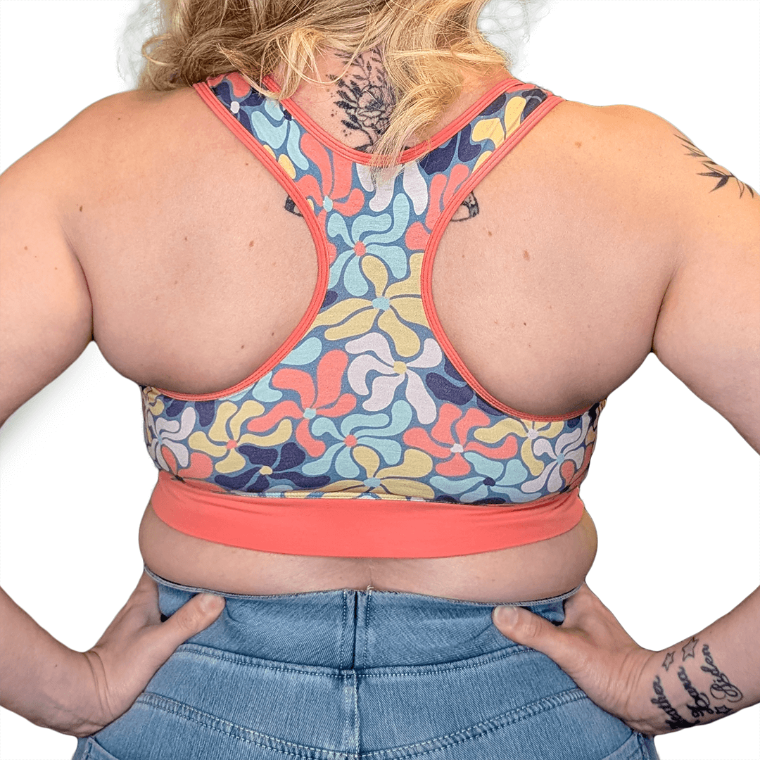 Back view of Wavy Flowers racerback bralette