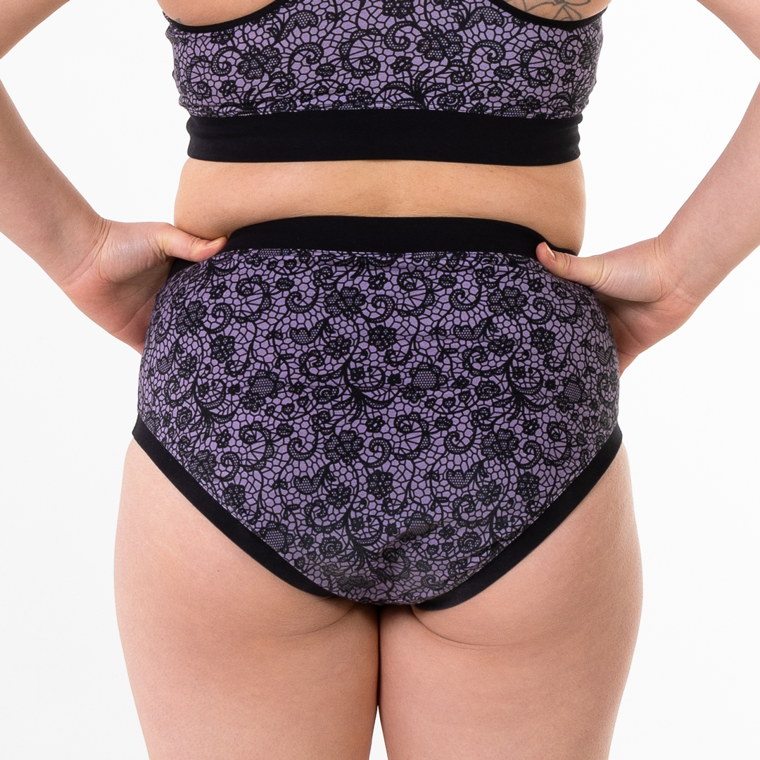 Close crop of Stormy lace high rise briefs