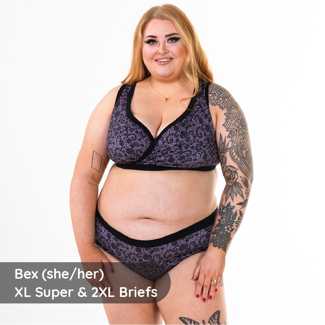 Bex is wearing a Stormy Lace bra and briefs
