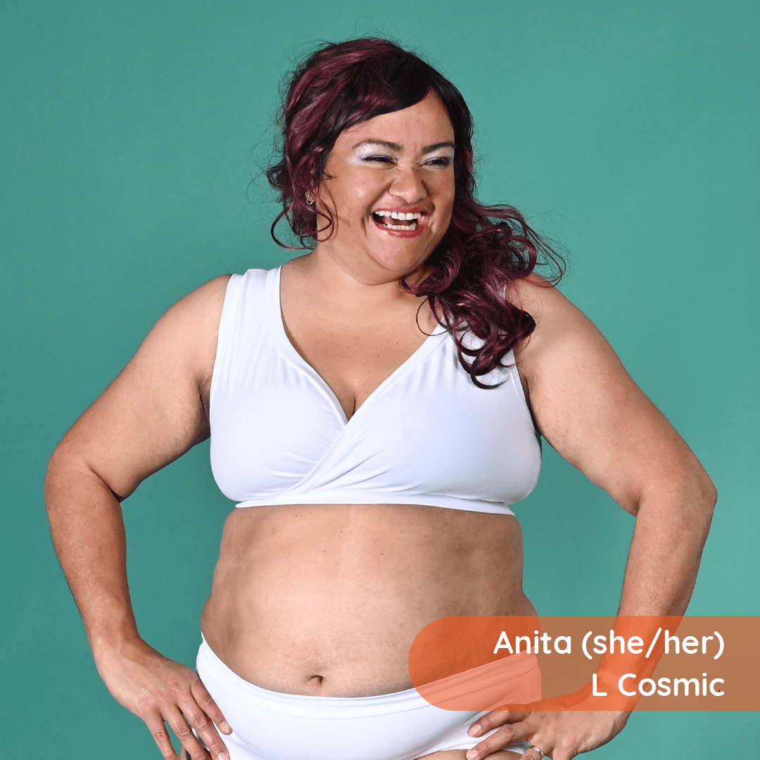 Anita is wearing a white cotton underwear set