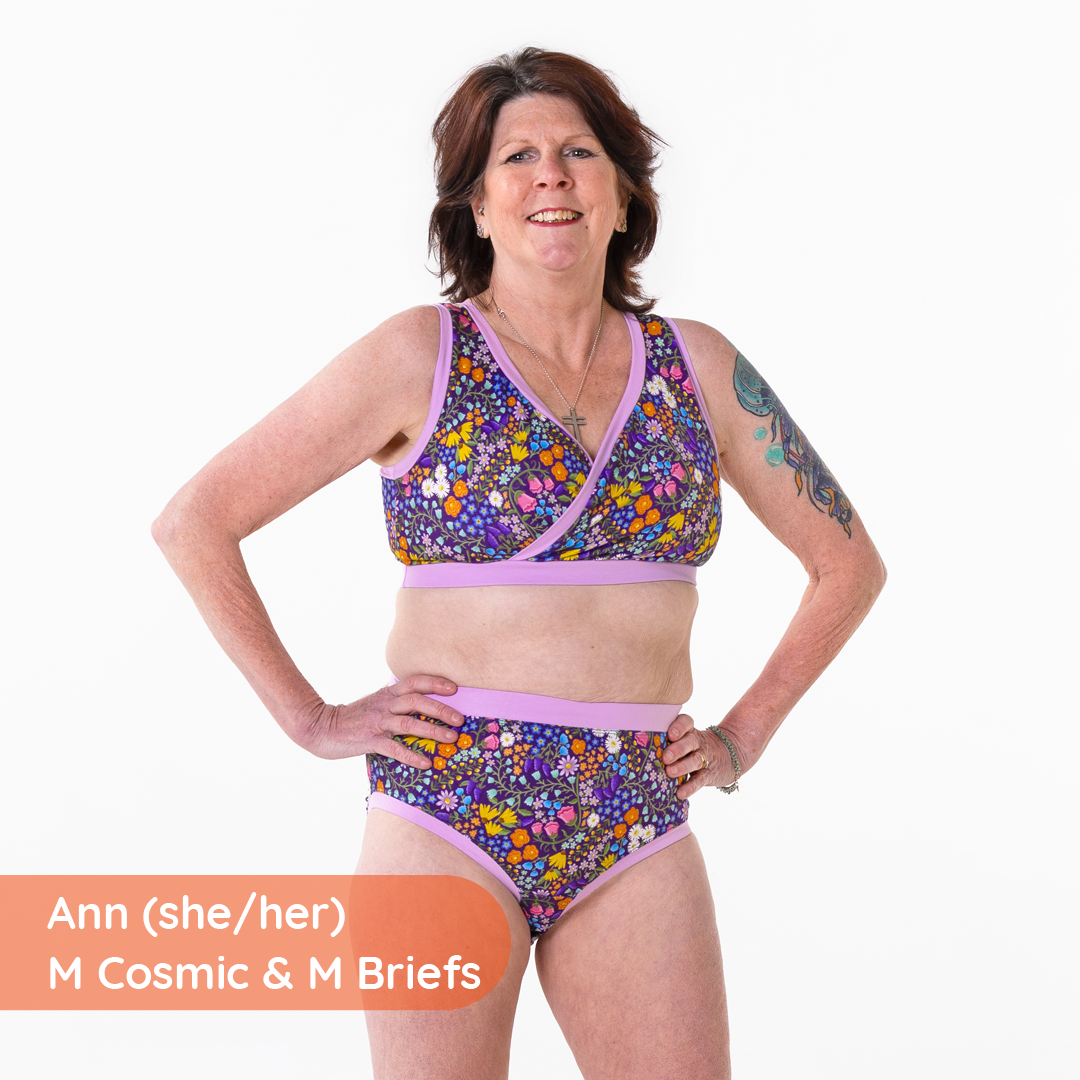 Ann is wearing a Wildflowers non wired bra and high rise cotton briefs