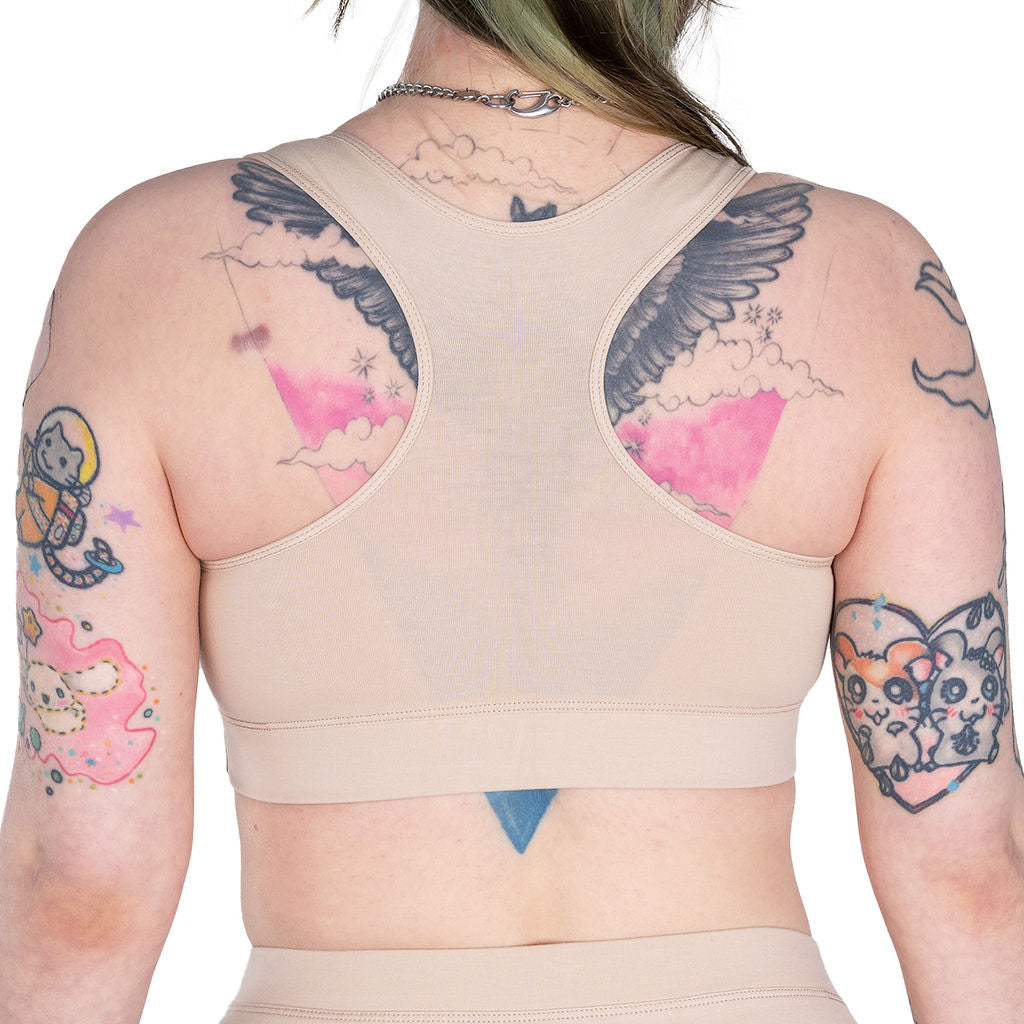 Back view of the nude racerback bralette