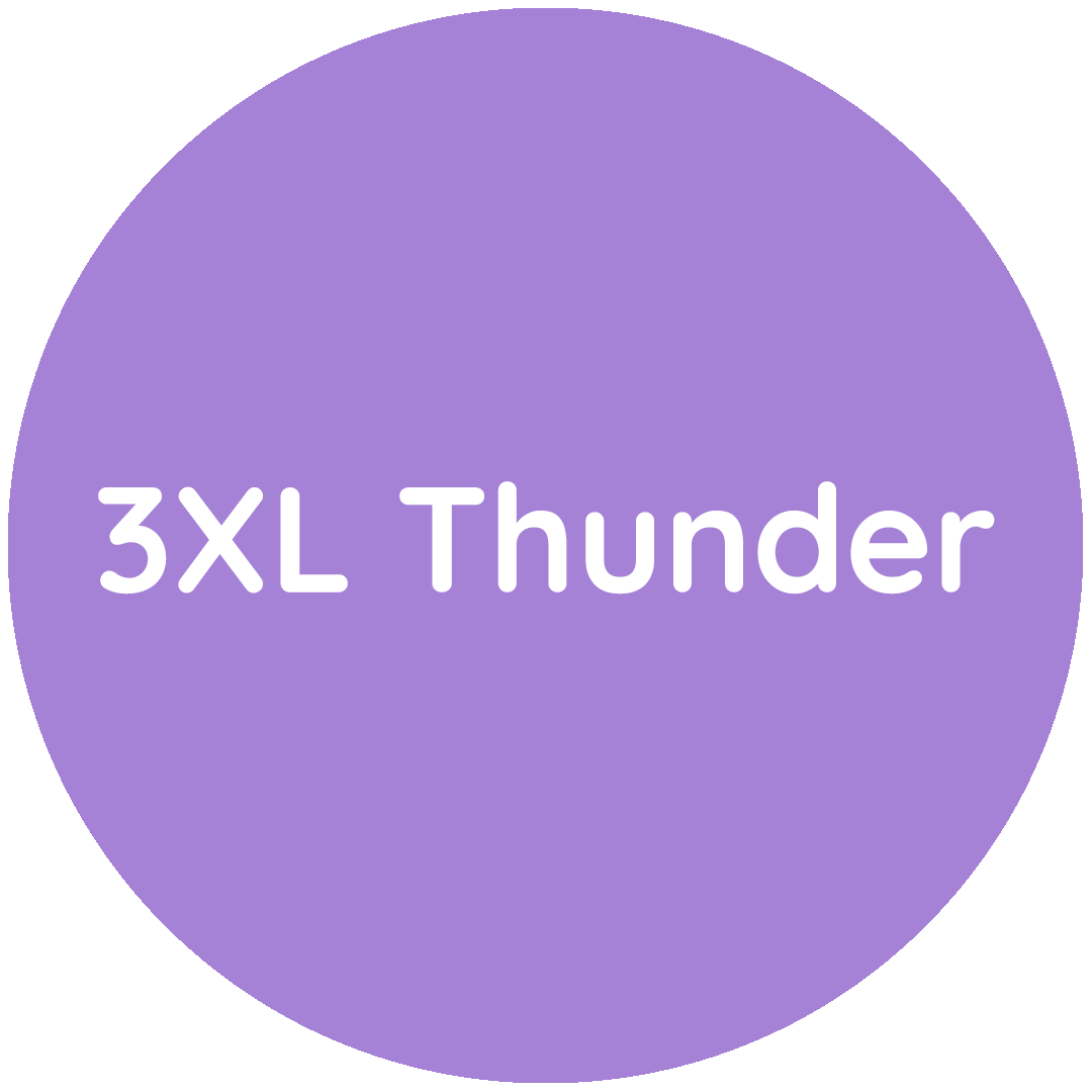 Purple circle with white text saying '3XL Thunder'