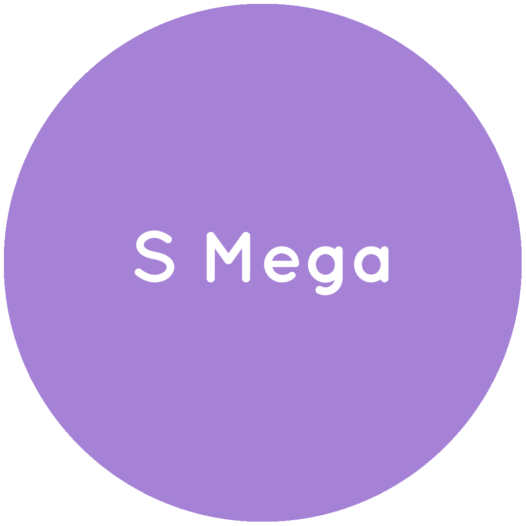 Purple circle with the text S Mega in white.