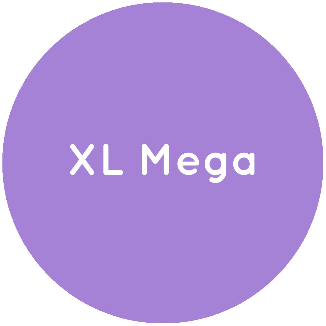 Purple circle with the text XL Mega in white.