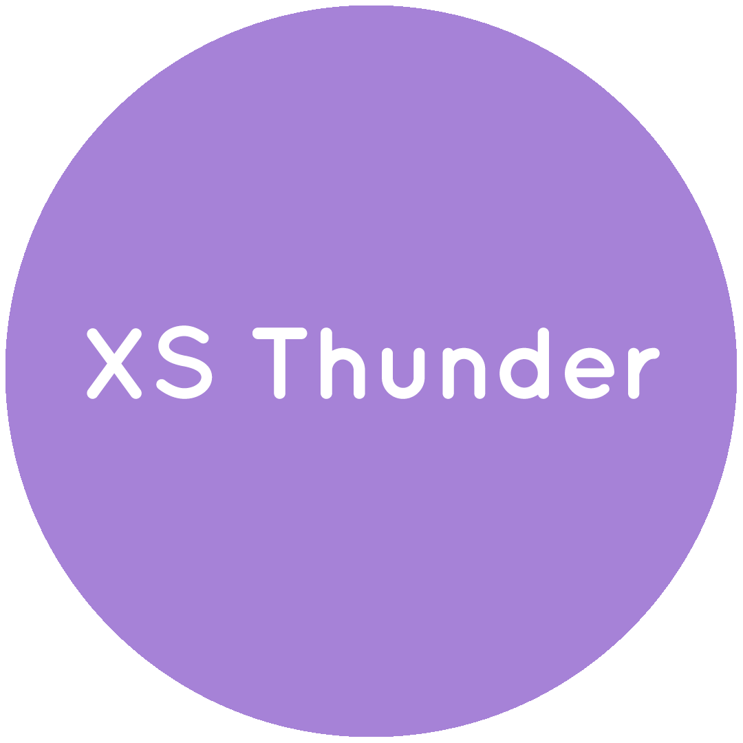 Purple circle with the text XS Thunder in white.