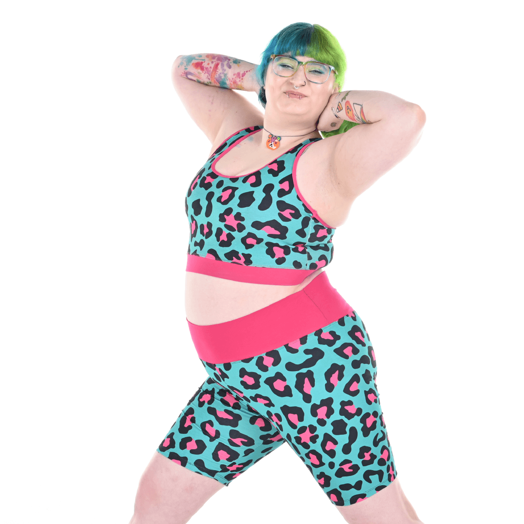 Autumn is wearing Hot leopard print cycling shorts and bralette