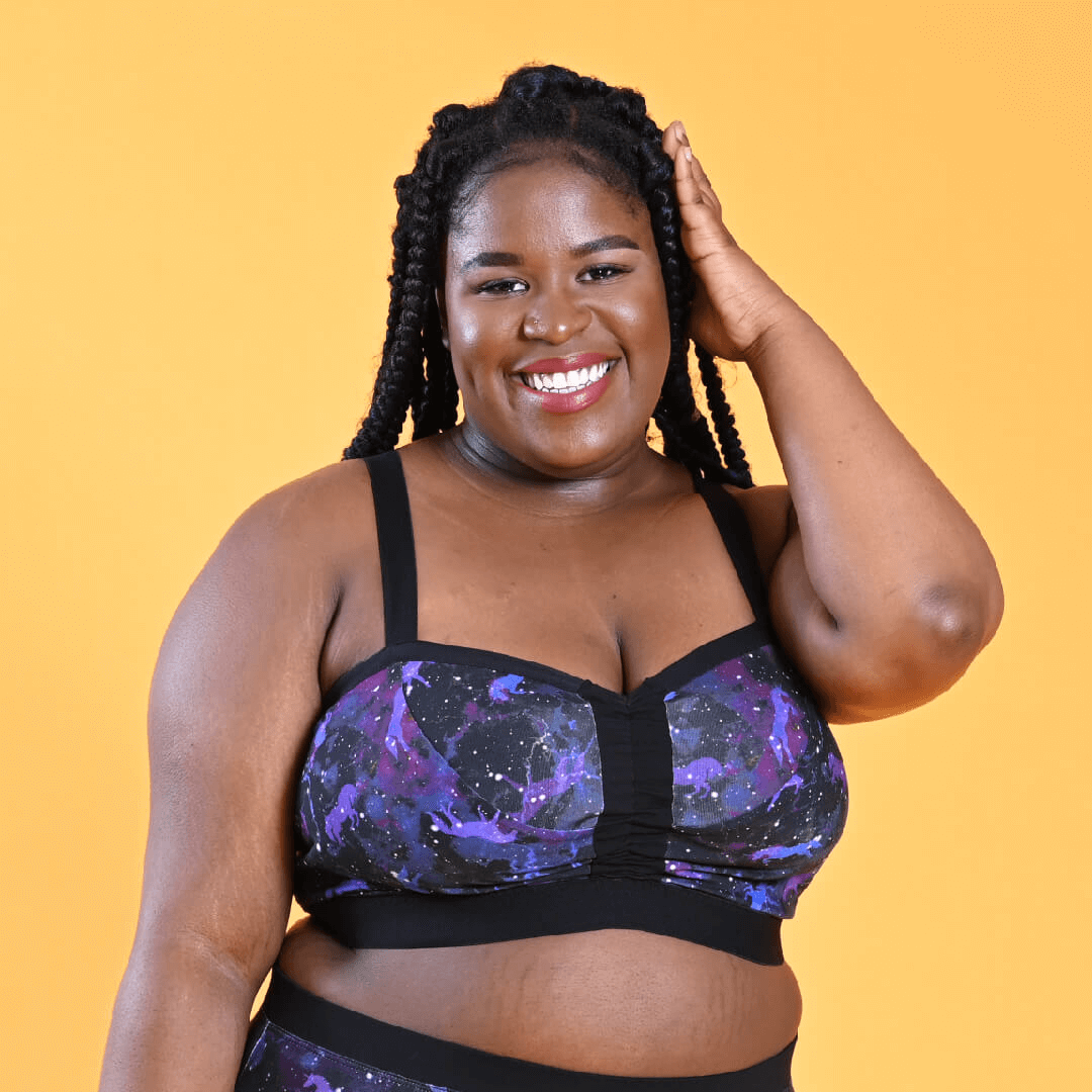 Kayla is wearing a universe adjustable flexi-size bra