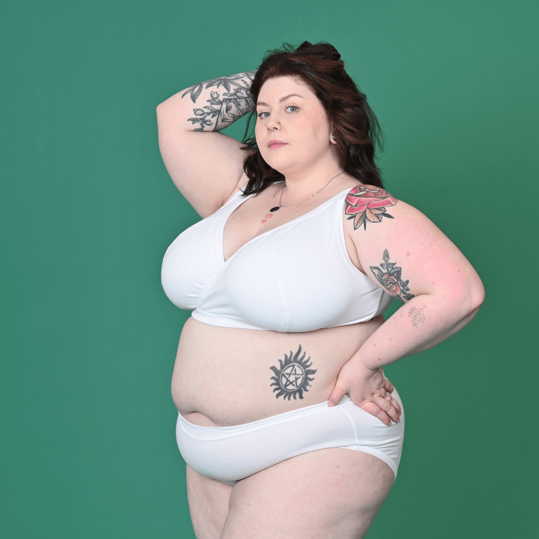 Molly is wearing white non wired fuller bust bra and briefs